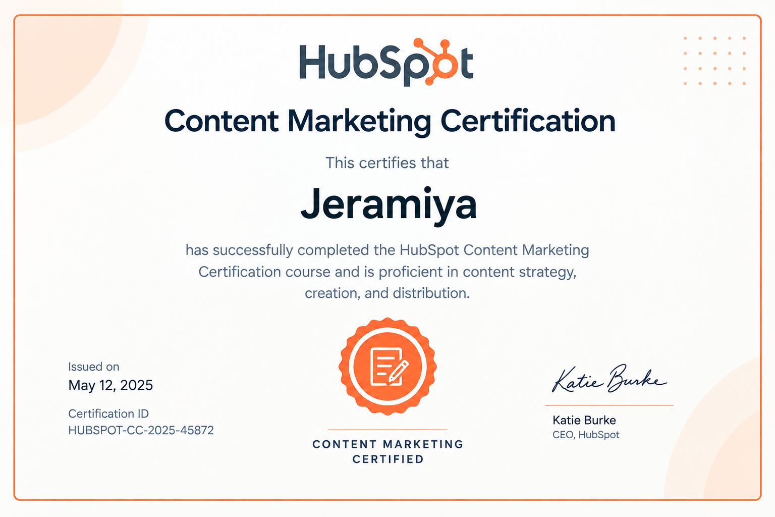 HubSpot Content Marketing Certificate